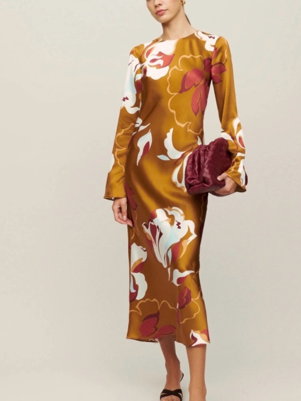 Reformation 100% silk NWT sz M Satin Floral Midi Dress